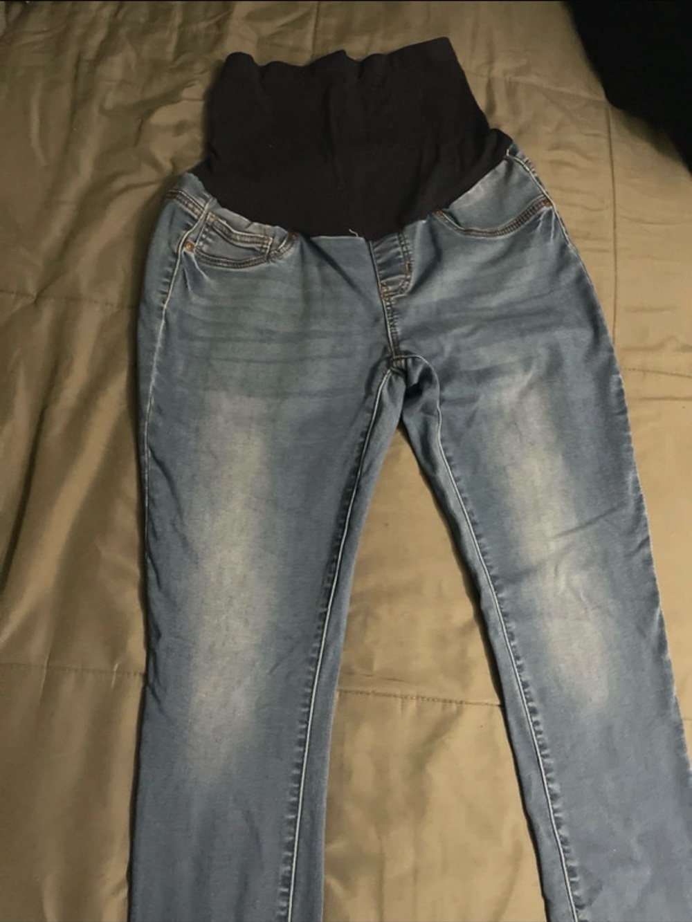 Women’s Light Blue Maternity Jeans with Black Waistband